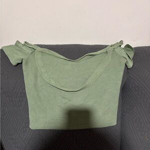 SHEIN Sage Green Tie-Shoulder Crop Top